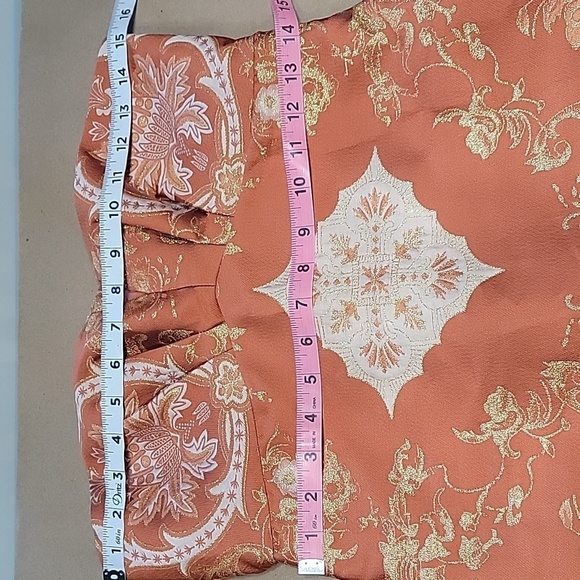 Free People Size 6 Orange-Copper, Gold & Cream Damask Strapless Mini Dress - Picture 6 of 13